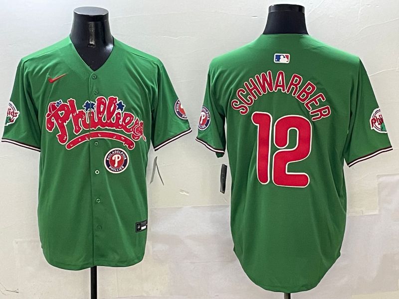 Men Philadelphia Phillies #12 Schwarber Green Fourth generation Joint Name Nike 2025 MLB Jersey style 7->philadelphia phillies->MLB Jersey